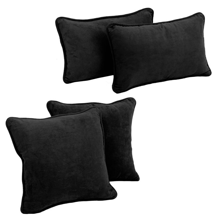 Black Microsuede Square Throw Pillow Set, 17"