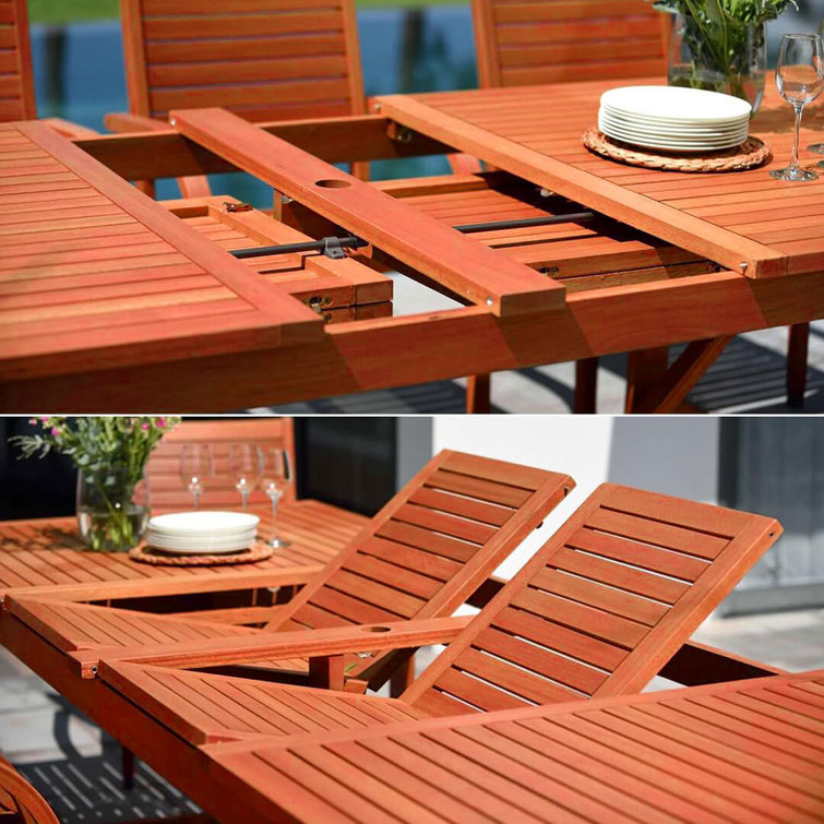 Elysian White & Teak 8-Person Extendable Outdoor Dining Ensemble