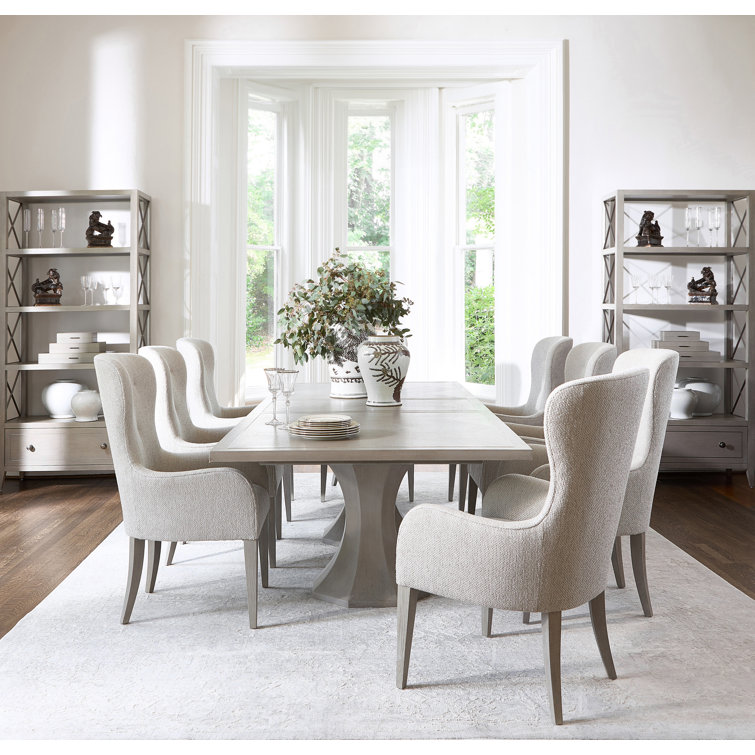 Gray Upholstered Wingback Dining Chair with Wood Legs