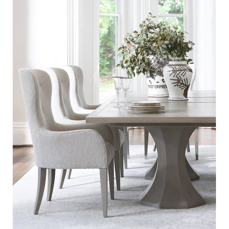 Gray Upholstered Wingback Dining Chair with Wood Legs