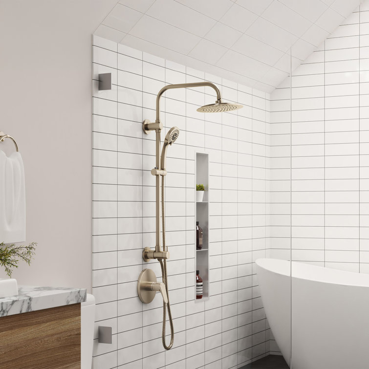 Brushed Nickel Adjustable Height Rain Shower System with Handheld