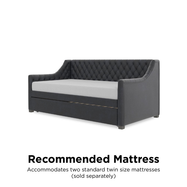 Navy Blue Velvet Twin Daybed with Trundle and Tufted Upholstery