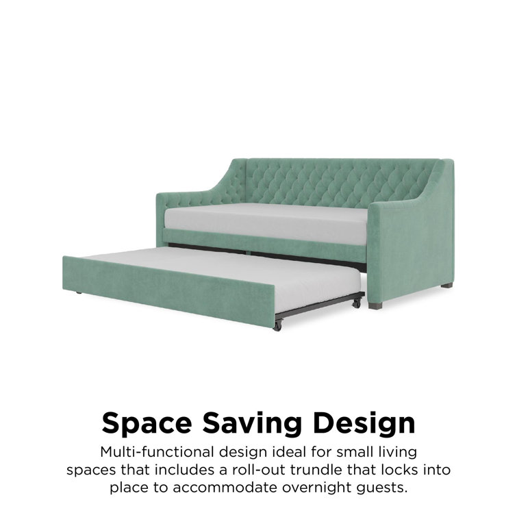 Teal Velvet Twin Daybed with Tufted Upholstery and Trundle