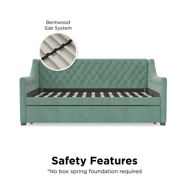 Teal Velvet Twin Daybed with Tufted Upholstery and Trundle