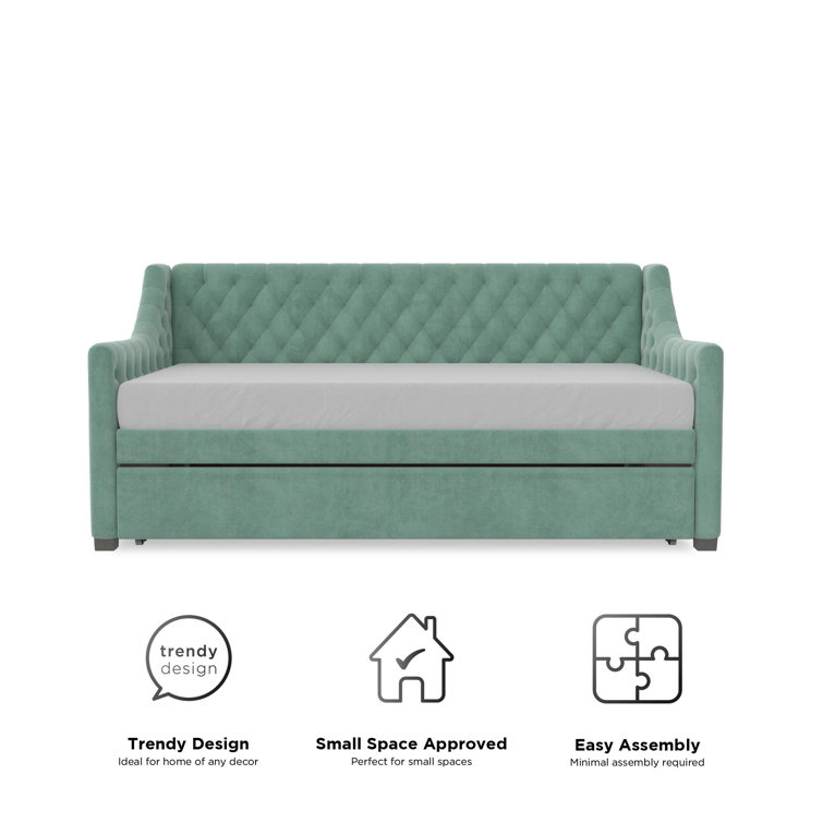 Teal Velvet Twin Daybed with Tufted Upholstery and Trundle