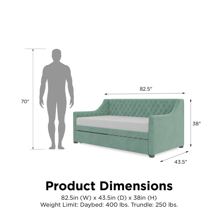 Teal Velvet Twin Daybed with Tufted Upholstery and Trundle