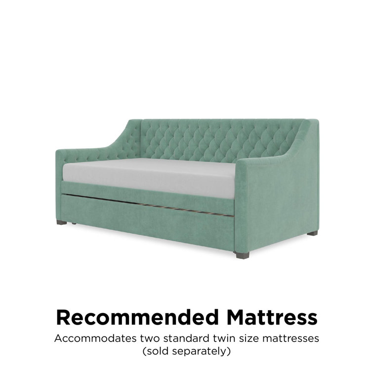 Teal Velvet Twin Daybed with Tufted Upholstery and Trundle