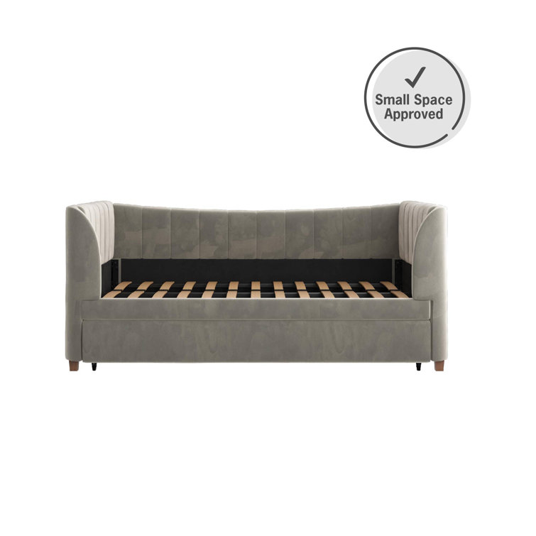 Elegant Gray Velvet Twin Daybed with Tufted Trundle