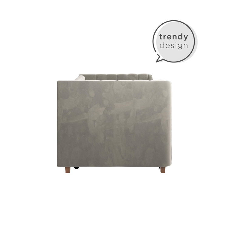 Elegant Gray Velvet Twin Daybed with Tufted Trundle
