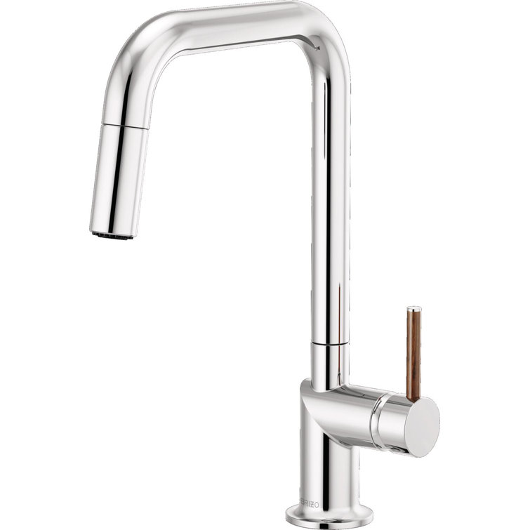 Polished Chrome Brass Pull-Down Kitchen Faucet with Wood Handle