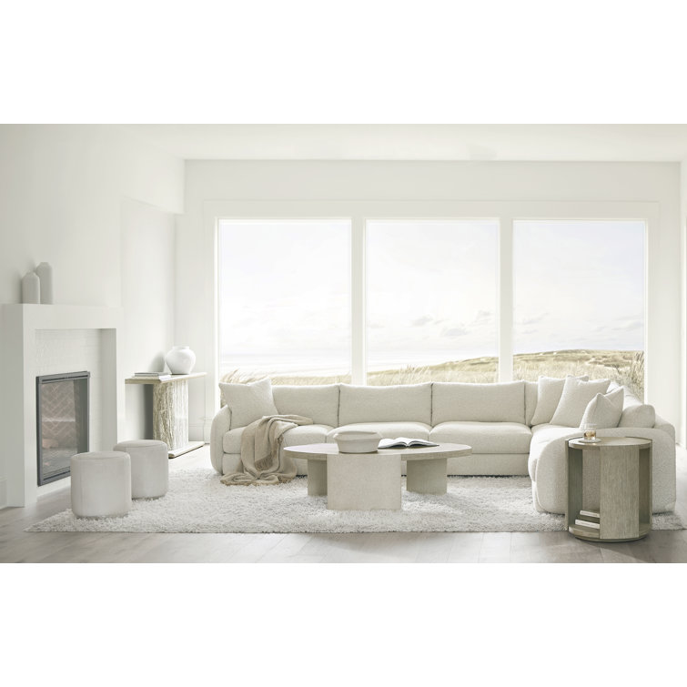 Cream Round Hair-on-Hide Ottoman with Stainless Steel Base