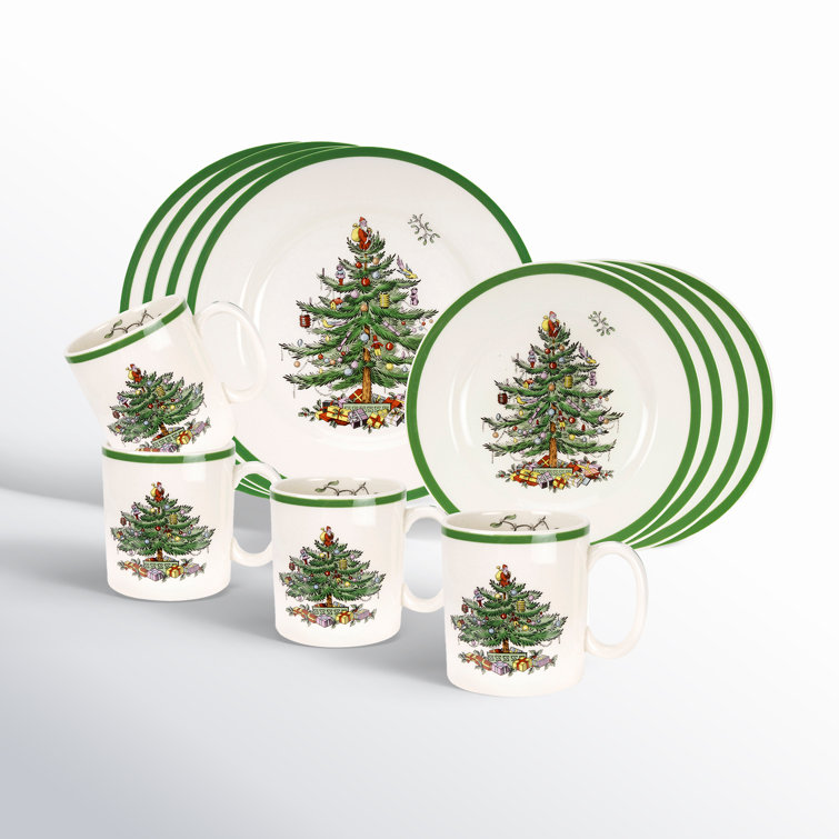 Christmas Tree 12-Piece Porcelain Dinnerware Set, Service for 4