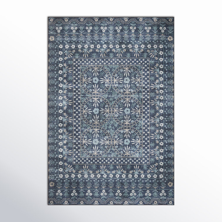 Rosette Blue Medallion 5' x 7' Synthetic Area Rug