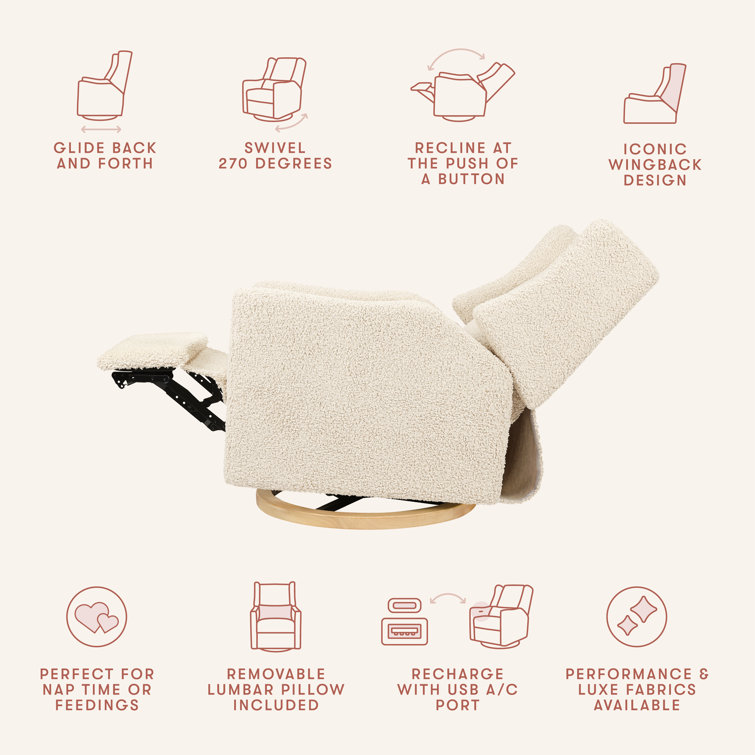 Almond Teddy Loop Swivel Recliner with Light Wood Base