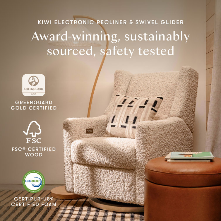 Almond Teddy Loop Swivel Recliner with Light Wood Base