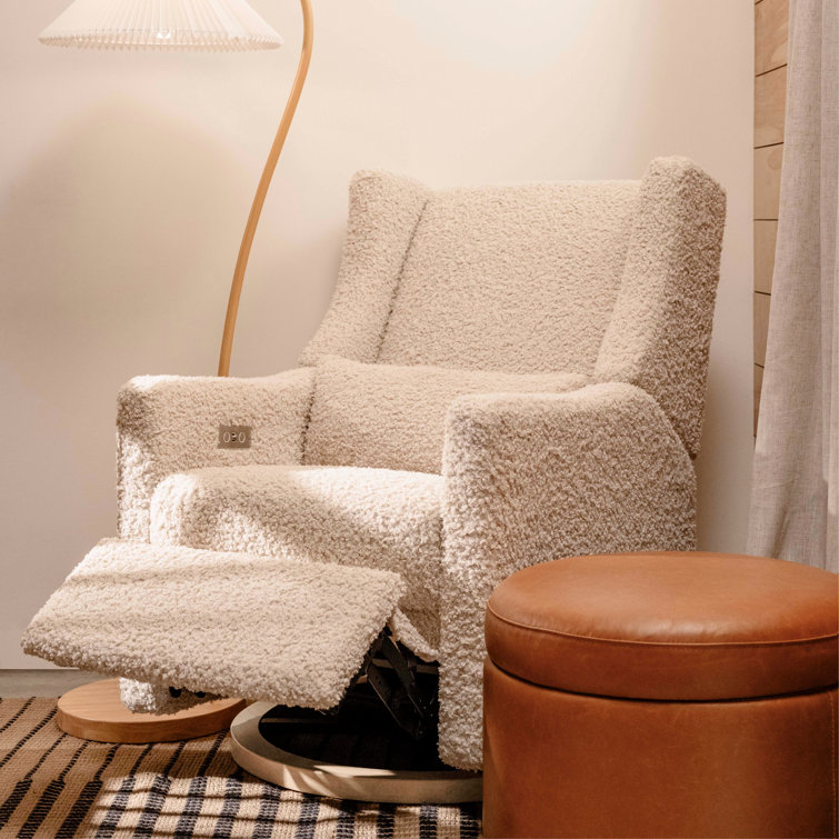 Almond Teddy Loop Swivel Recliner with Light Wood Base