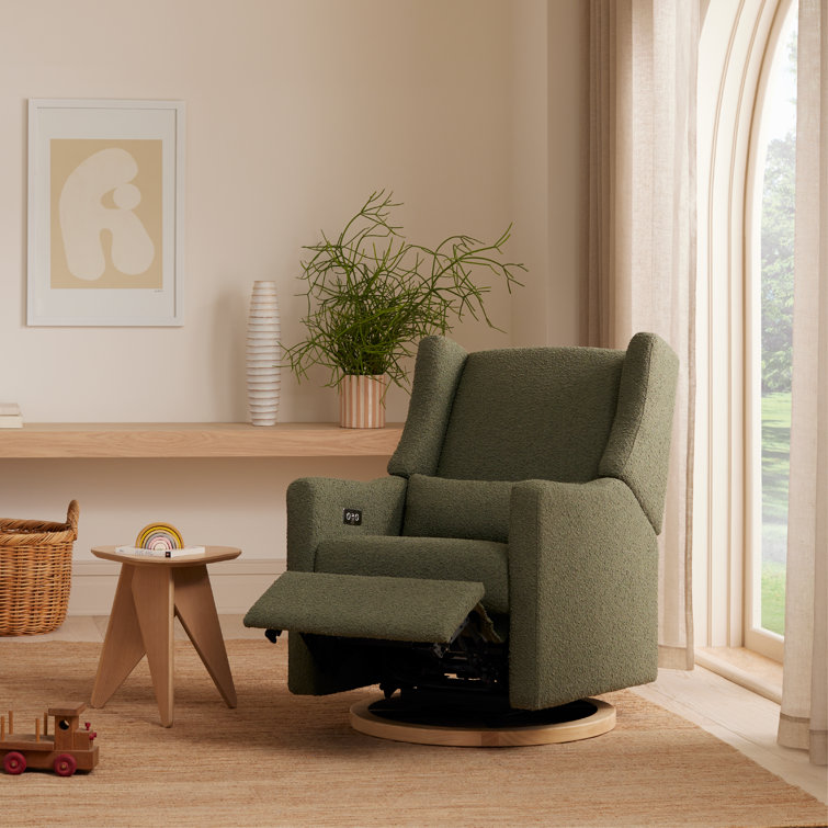 Eco-Friendly Olive Boucle Swivel Recliner with USB Port