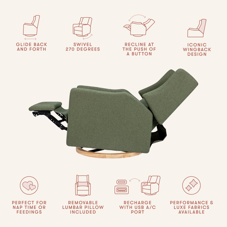 Eco-Friendly Olive Boucle Swivel Recliner with USB Port