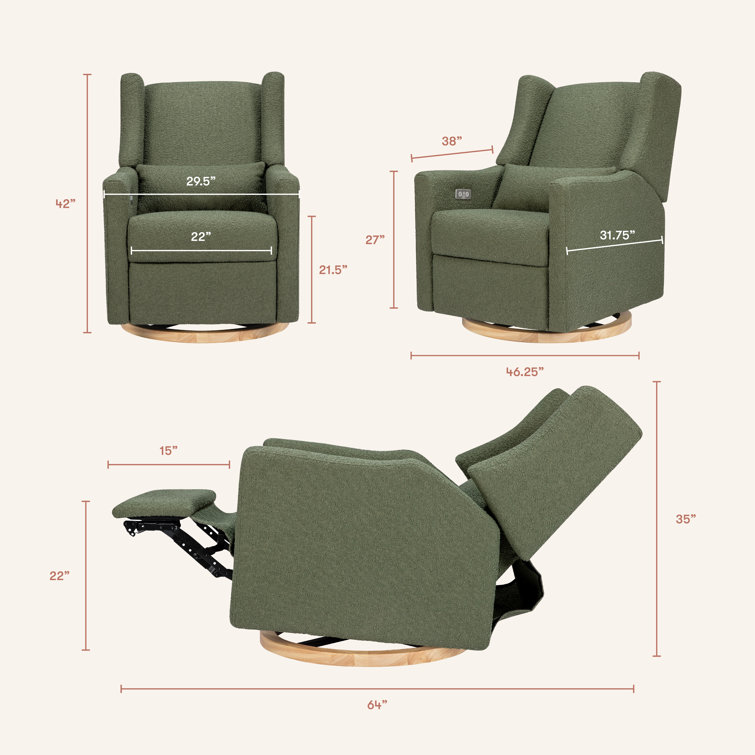 Eco-Friendly Olive Boucle Swivel Recliner with USB Port