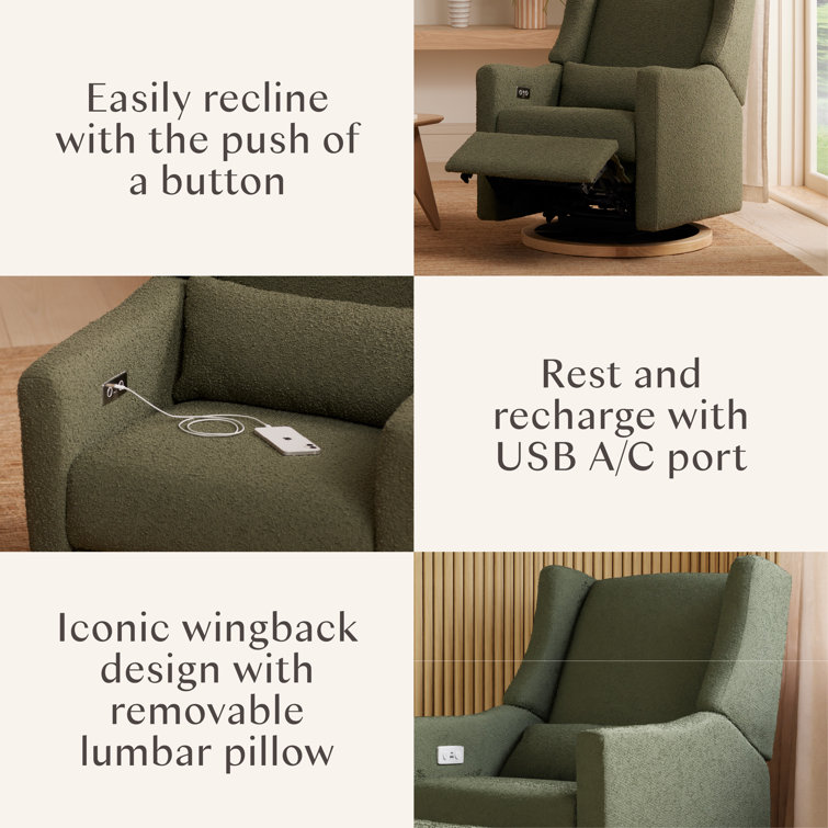 Eco-Friendly Olive Boucle Swivel Recliner with USB Port
