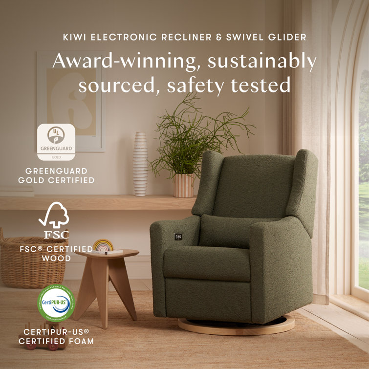 Eco-Friendly Olive Boucle Swivel Recliner with USB Port
