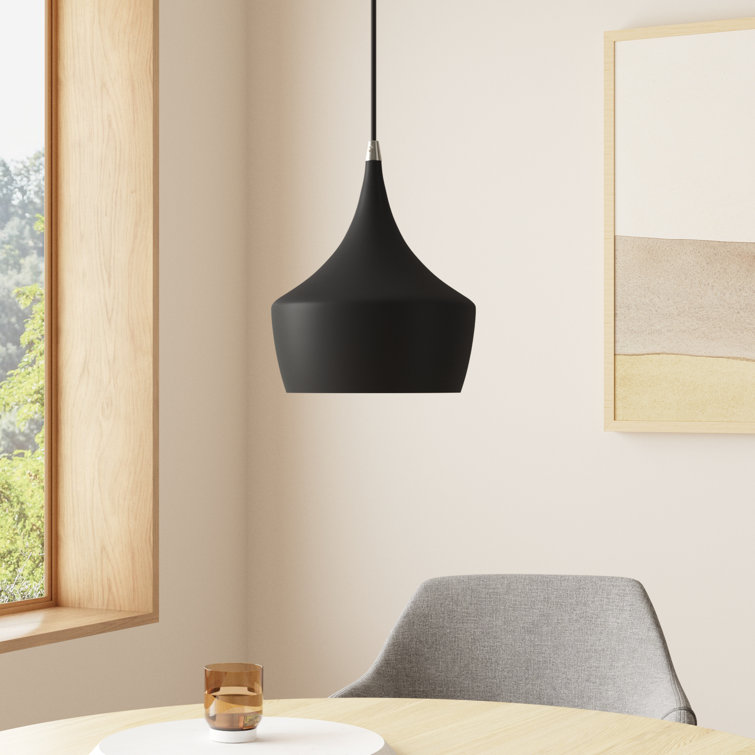 Contemporary Mini Pendant with Black Metal Shade and Gold Finish Inside
