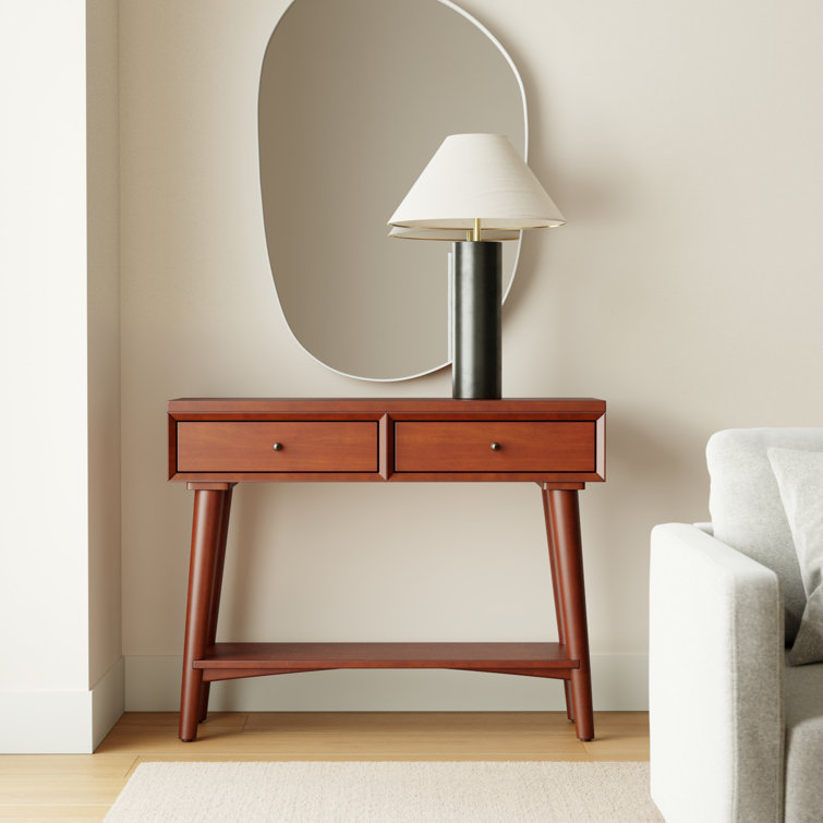 Mid-Century Acorn Brown Mahogany Console Table with Storage