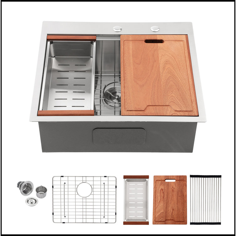 28 in. Brushed Nickel Stainless Steel Single Bowl Drop-In Sink