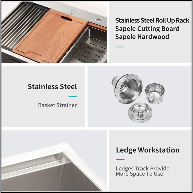 28 in. Brushed Nickel Stainless Steel Single Bowl Drop-In Sink