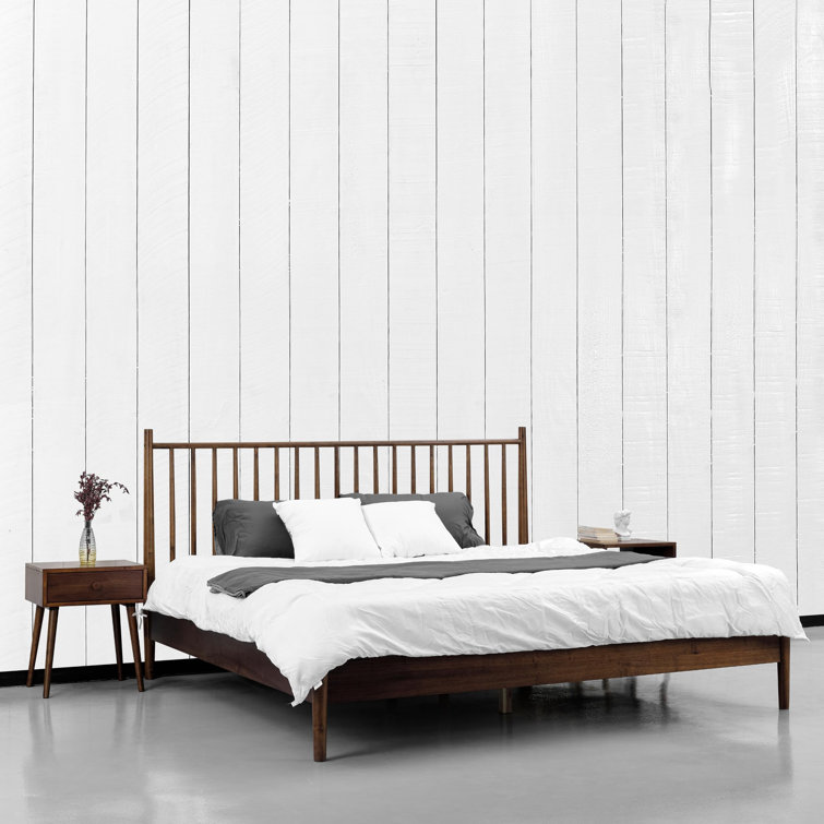 Burnt Black King Solid Oak Bed Frame with Spindle Headboard
