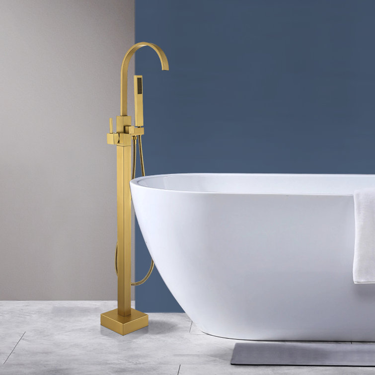 Brushed Brass Freestanding Tub Faucet with Hand Shower