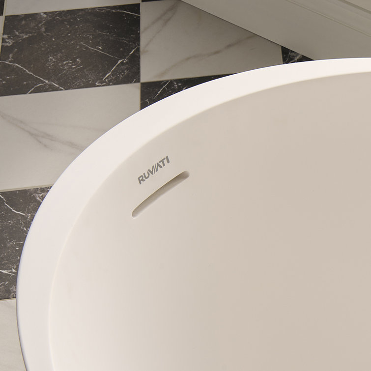 Matte White Oval Freestanding Solid Surface Bath Tub, 66-inch