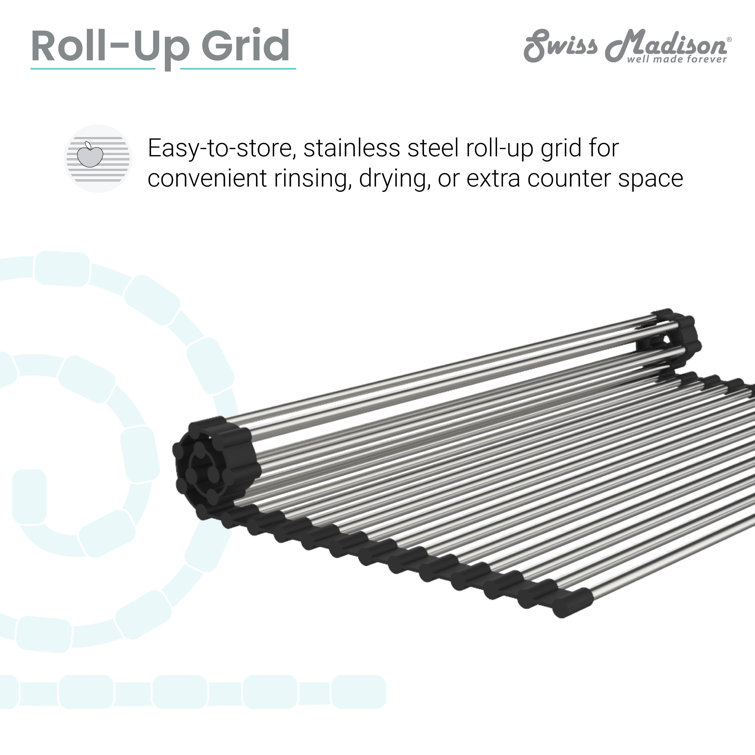15" x 17" Stainless Steel Roll-Up Sink Grid with Black Ends
