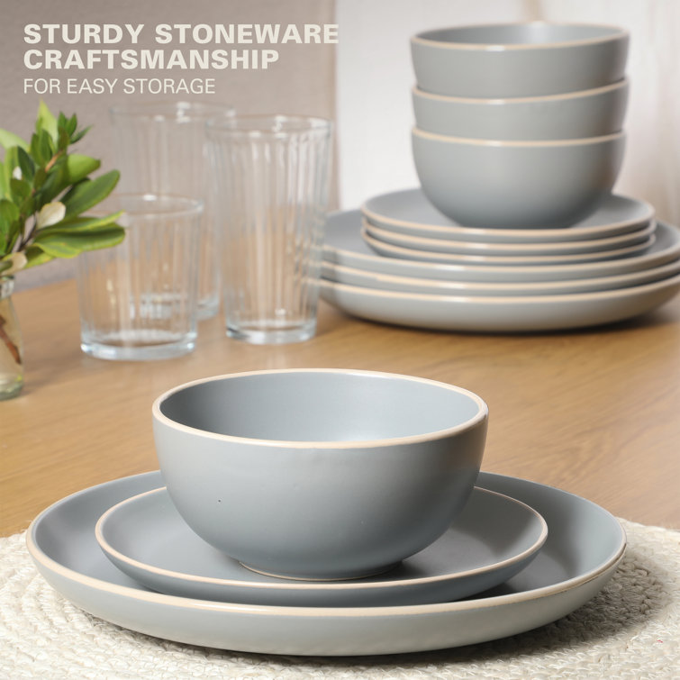 Matte Gray Ceramic 12-Piece Dinnerware Set Service for 4