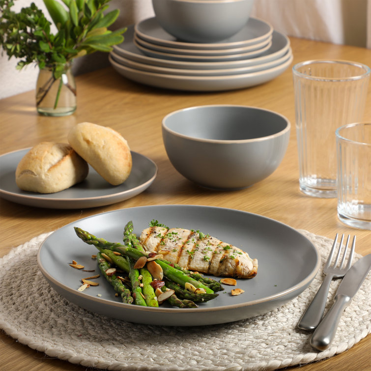 Matte Gray Ceramic 12-Piece Dinnerware Set Service for 4