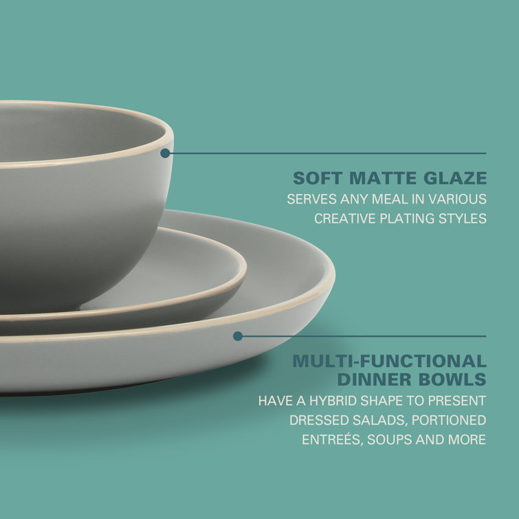 Matte Gray Ceramic 12-Piece Dinnerware Set Service for 4