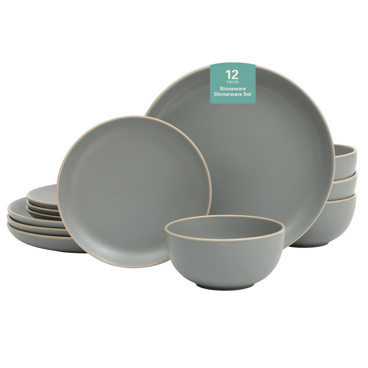 Matte Gray Ceramic 12-Piece Dinnerware Set Service for 4