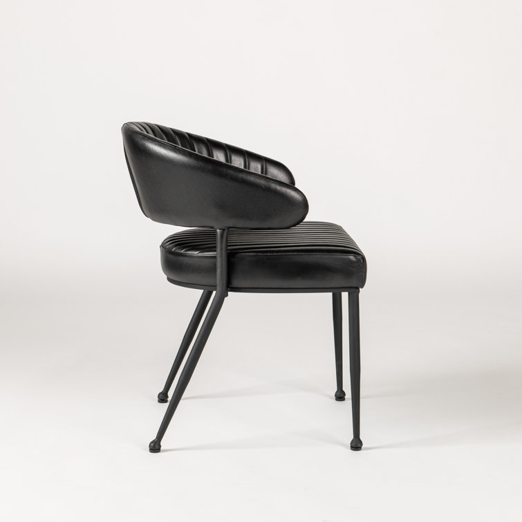 Sophisticated Jet Black Iron Frame Dining Chair with Top Grain Leather