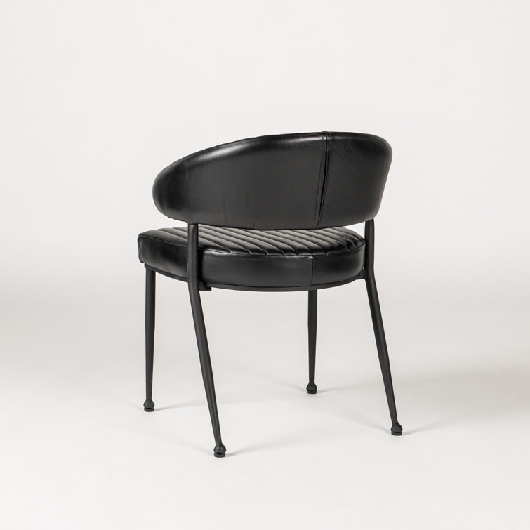Sophisticated Jet Black Iron Frame Dining Chair with Top Grain Leather