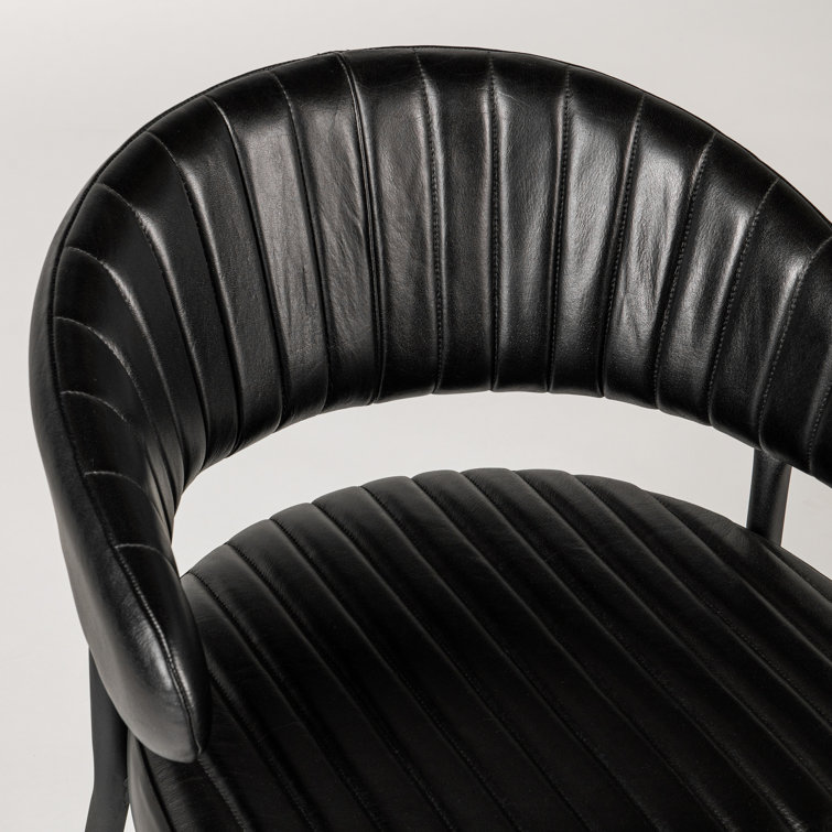 Sophisticated Jet Black Iron Frame Dining Chair with Top Grain Leather