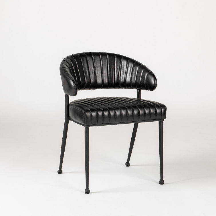 Sophisticated Jet Black Iron Frame Dining Chair with Top Grain Leather