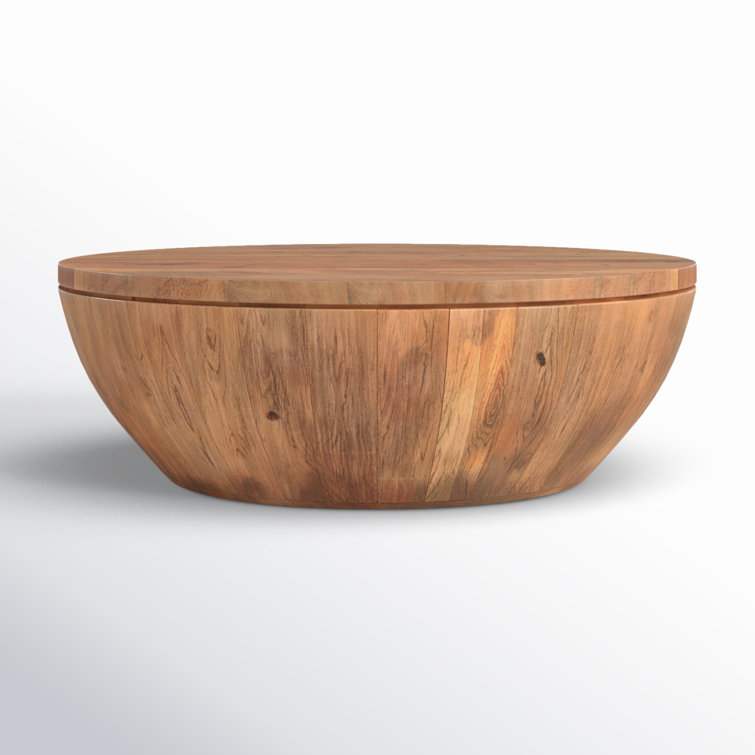 Rustic Brown Round Wood Lift-Top Coffee Table with Storage