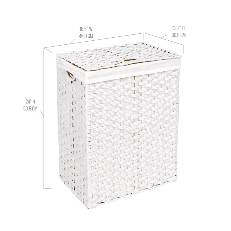 White Handwoven Collapsible Laundry Hamper with Lid