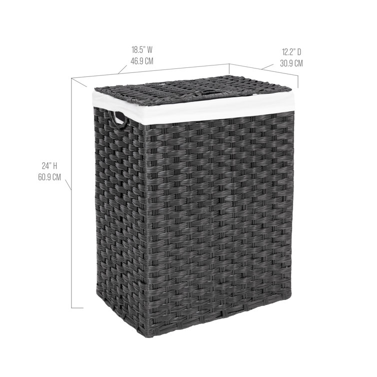 Black Handwoven Plastic Collapsible Frame Hamper with Lid