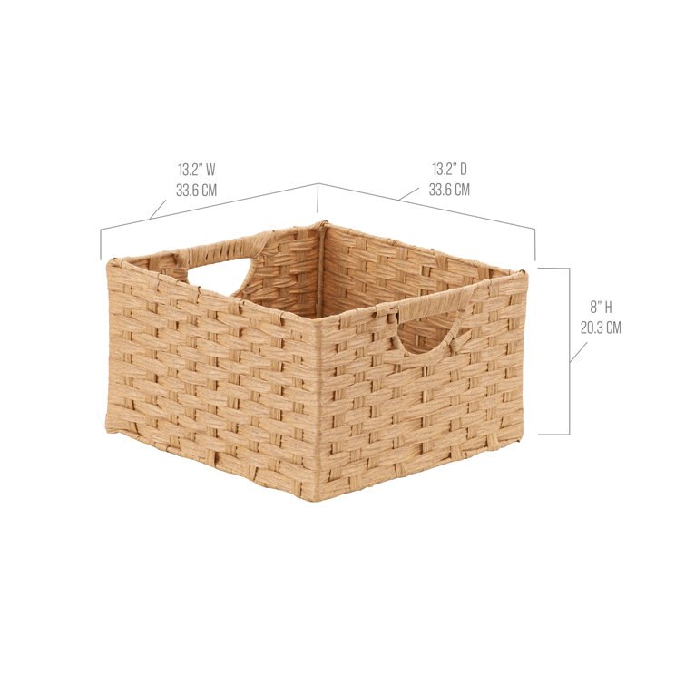Tan Handwoven Square Synthetic Wicker Storage Basket