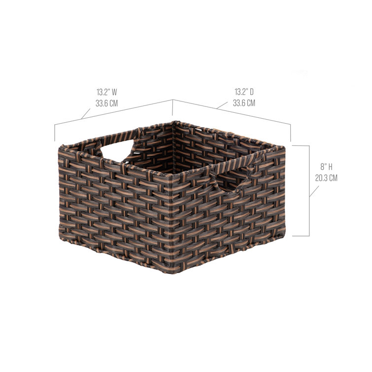 Mocha Brown Handwoven Square Storage Baskets with Handles, Set of 2