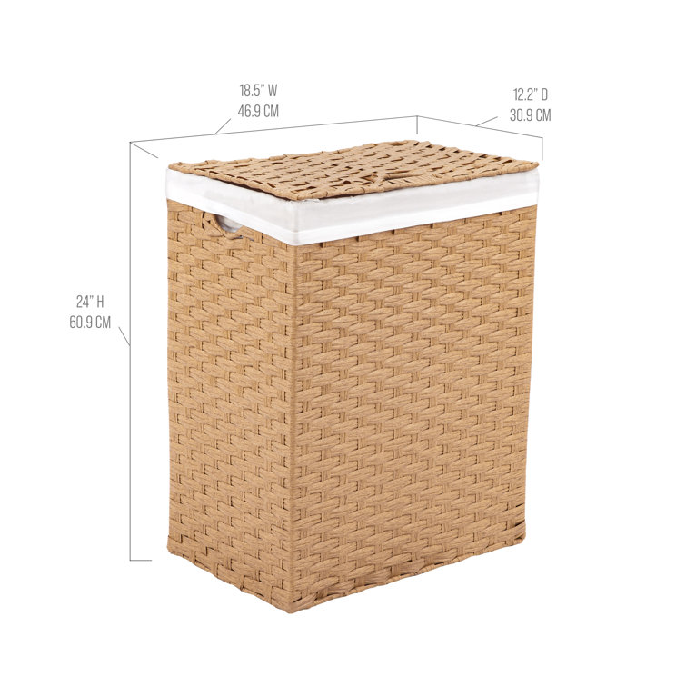 Tan Rectangular Wicker Collapsible Laundry Hamper with Lid
