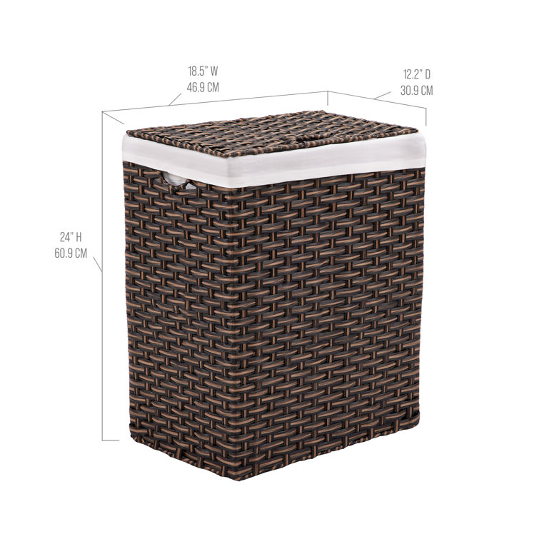 Mocha Brown Handwoven Wicker Collapsible Laundry Hamper with Lid