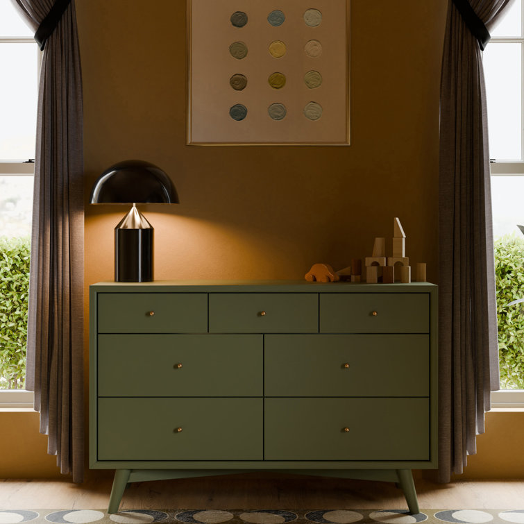 Palma Mid-Century Modern 7-Drawer Dresser with Brushed Metal Hardware