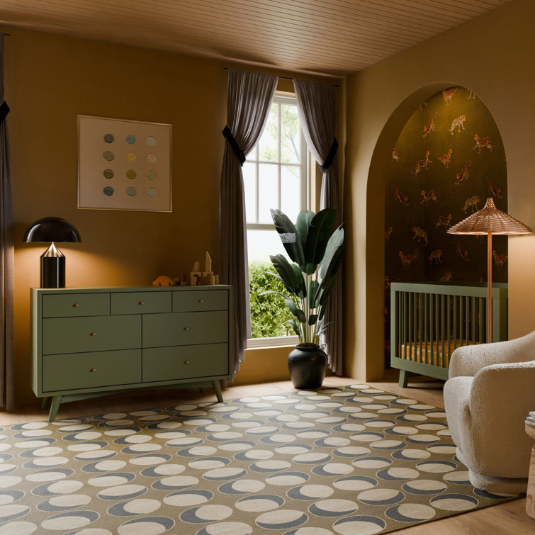 Palma Mid-Century Modern 7-Drawer Dresser with Brushed Metal Hardware